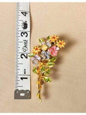 Floral Enamel Brooch Gold Tone Pin Multi-colored A57